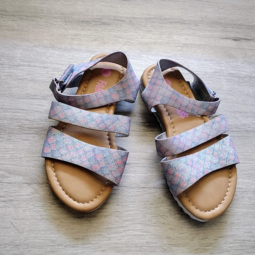 Fab Kids Toddler Little Girl Glitter Mermaid Sandals Size 10 Velcro Closure NEW